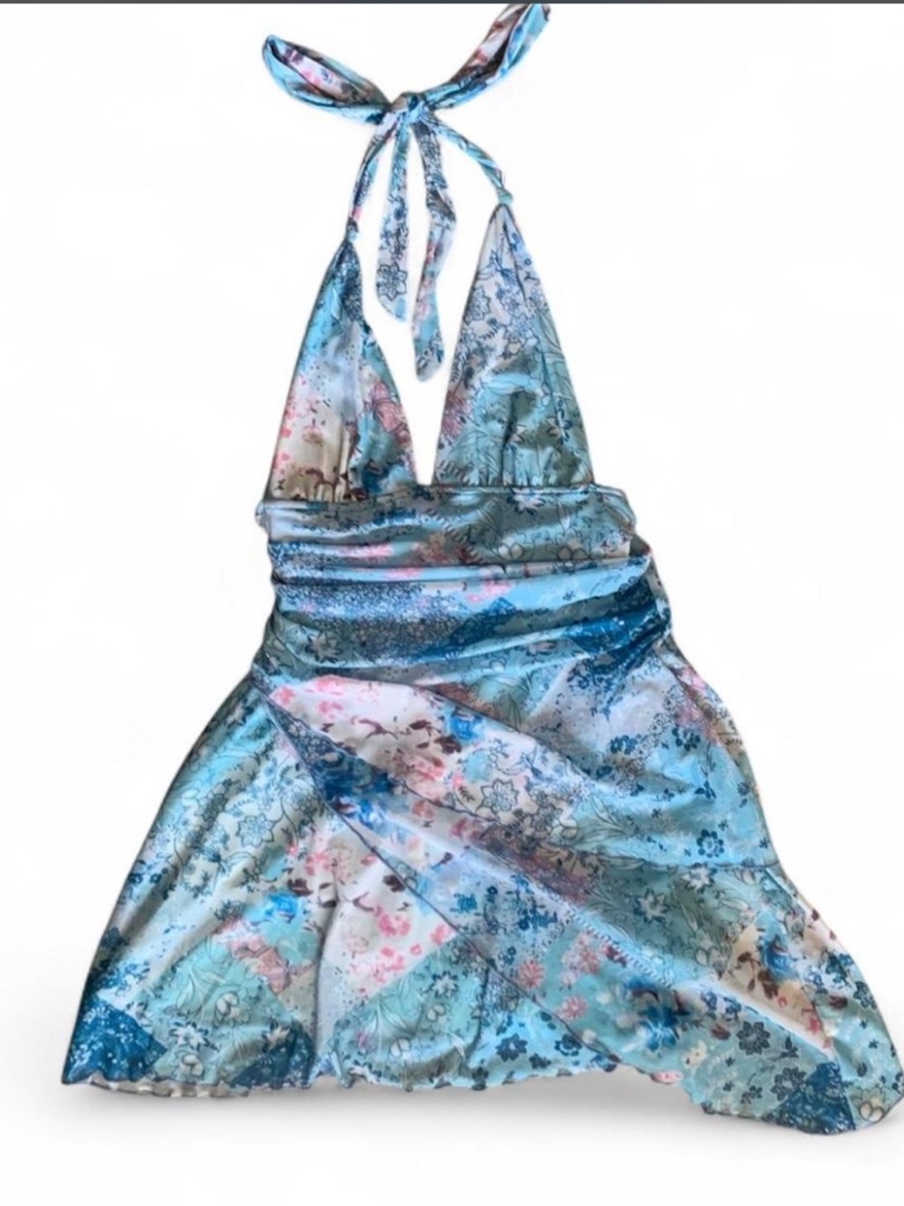 Blue and Pink Halter Neck Asymmetrical Mini Dress Size Medium